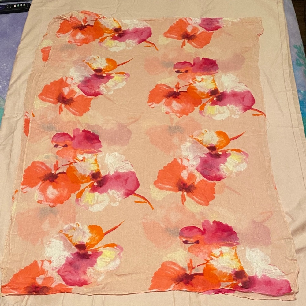 Charming Charlie Floral Scarf - Pink, Orange, White